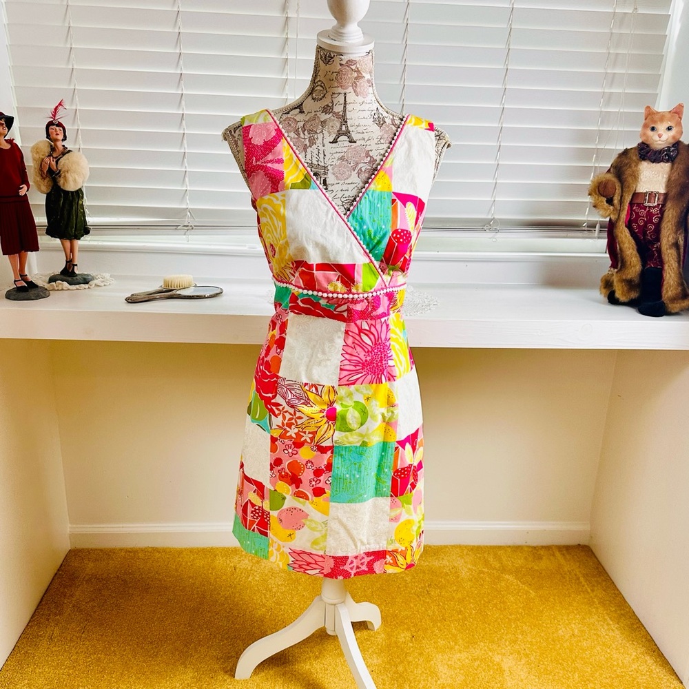 Lilly Pulitzer White Label Fun Patch Dress Fits Size 8 Cotton